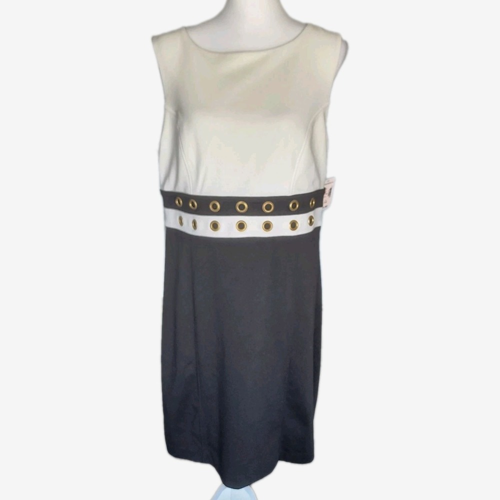 Dressbarn Dress Womens 14 Black Ivory Stretch Career Work Office Church Fall NWT